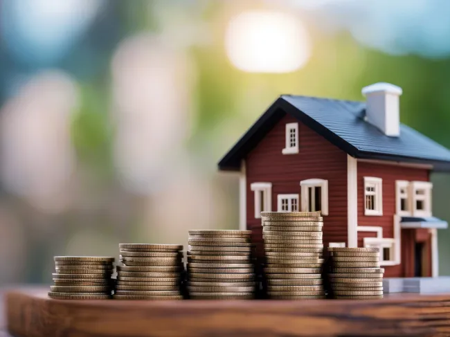 coin stacks and house